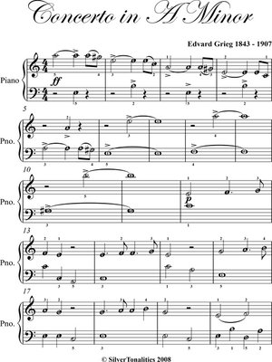 cover image of Concerto in a Minor Opus 16 Easiest Piano Sheet Music